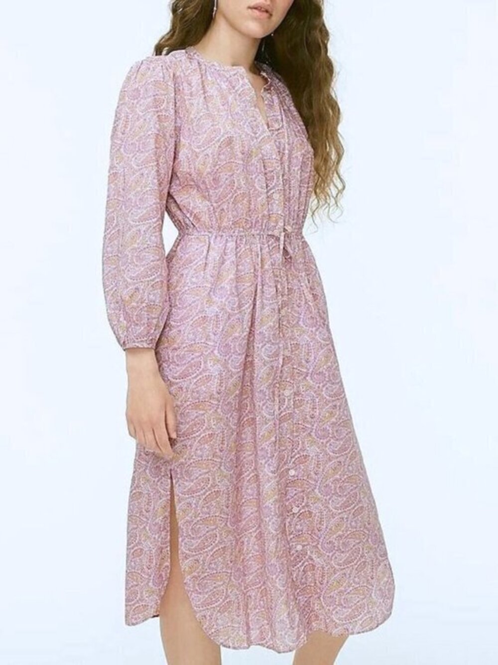 New J.Crew 100% Cotton Paisley Midi Shirtdress Mauve 2, XS